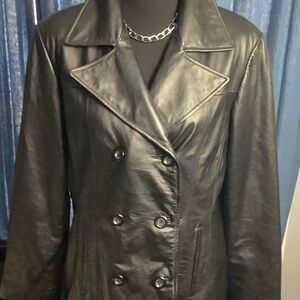 Black Leather Double-Breasted Women's Jacket